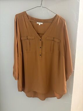 Maurice’s Lightweight V-Neck Blouse in Camel